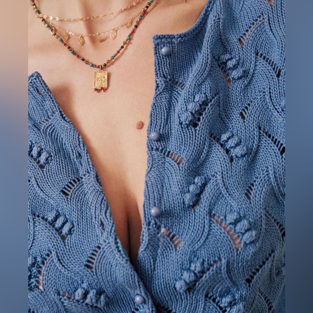 Sezane Blue Textured Knit Cardigan - Picture 3 of 10